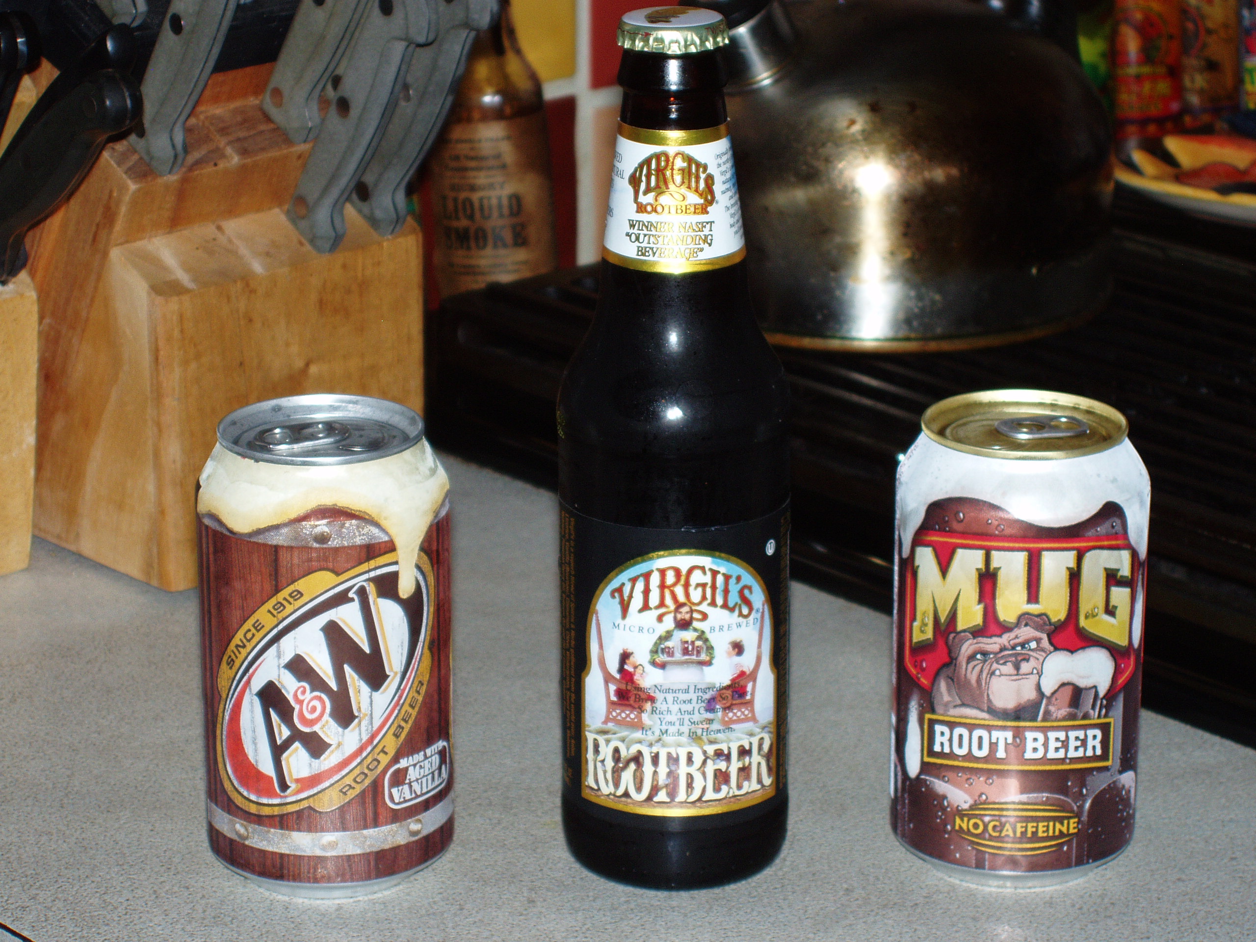 Virgils, A & W, and MUG Root Beer